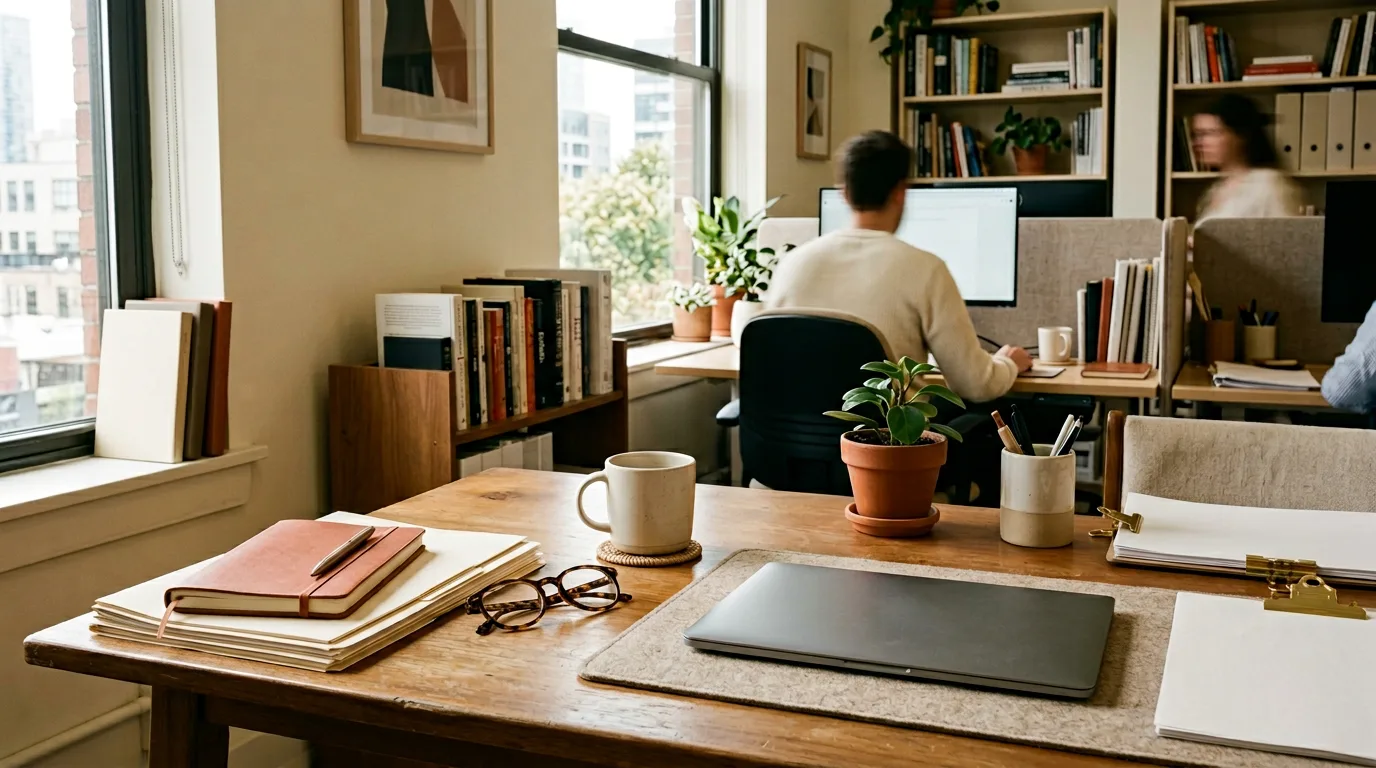 Redaktionsarbeitsplatz und Unterlagen ambientlifecanvas.info Editorial 1200x800